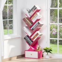 Sheepam 8 Tier Tree Bookshelf With Drawer Free Standing Wood Bookcase For Narrow Space Storage Organizer Bookshelves For Books