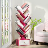 Sheepam 8 Tier Tree Bookshelf With Drawer Free Standing Wood Bookcase For Narrow Space Storage Organizer Bookshelves For Books