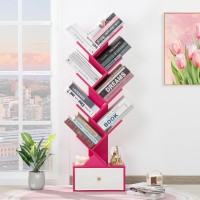 Sheepam 8 Tier Tree Bookshelf With Drawer Free Standing Wood Bookcase For Narrow Space Storage Organizer Bookshelves For Books