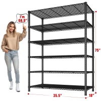 Reibii 6 Tier Wire Shelving 1800Lbs Storage Shelves Metal Shelves For Storage Rack 75H Adjustable Garage Shelving Heavy Duty S