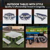 Coated Outdoor Furniture Heavyduty Portable Outdoor Picnic Table With Umbrella Hole Expanded Metal Commercialgrade Patio Dini