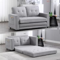 Laohomee Sofa, Convertible Futon Sleeper Sofabed,Space Saving Loveseat,Pull Out Couch Bed For Living Room,Velvet Linen Fabric, Light Gray