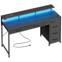 Huuger Gaming Desk With 6 Drawers Computer Desk With Led Lights Power Outlets And Typec 47 Inch Office Desk With Storage Mon