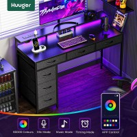 Huuger Gaming Desk With 6 Drawers Computer Desk With Led Lights Power Outlets And Typec 47 Inch Office Desk With Storage Mon