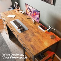 Huuger Computer Desk With 6 Drawers 54 Inch Office Desk With Shelves Reversible Gaming Desk Corner Desk With Storage Work De