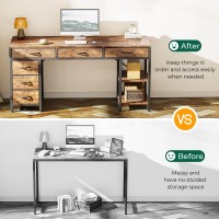 Huuger Computer Desk With 6 Drawers 54 Inch Office Desk With Shelves Reversible Gaming Desk Corner Desk With Storage Work De