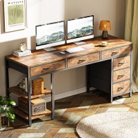 Huuger Computer Desk With 6 Drawers 54 Inch Office Desk With Shelves Reversible Gaming Desk Corner Desk With Storage Work De