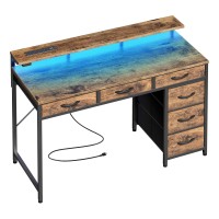 Huuger Gaming Desk With 6 Drawers Computer Desk With Led Lights Power Outlets And Typec 39 Inch Office Desk With Storage Mon