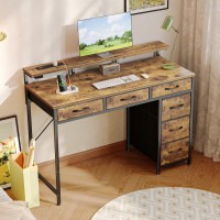 Huuger Gaming Desk With 6 Drawers Computer Desk With Led Lights Power Outlets And Typec 39 Inch Office Desk With Storage Mon