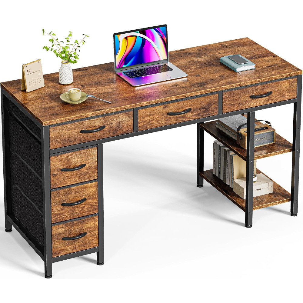 Huuger Computer Desk With 6 Drawers 47 Inch Office Desk With Shelves Reversible Gaming Desk Corner Desk With Storage Work De