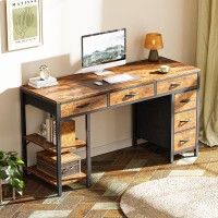 Huuger Computer Desk With 6 Drawers 47 Inch Office Desk With Shelves Reversible Gaming Desk Corner Desk With Storage Work De