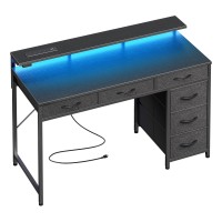 Huuger Gaming Desk With 6 Drawers Computer Desk With Led Lights Power Outlets And Typec 39 Inch Office Desk With Storage Mon