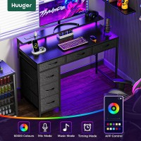 Huuger Gaming Desk With 6 Drawers Computer Desk With Led Lights Power Outlets And Typec 39 Inch Office Desk With Storage Mon