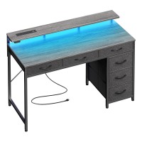 Huuger Gaming Desk With 6 Drawers Computer Desk With Led Lights Power Outlets And Typec 39 Inch Office Desk With Storage Mon