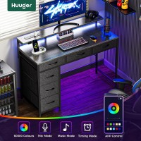 Huuger Gaming Desk With 6 Drawers Computer Desk With Led Lights Power Outlets And Typec 39 Inch Office Desk With Storage Mon