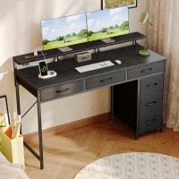 Huuger Gaming Desk With 6 Drawers Computer Desk With Led Lights Power Outlets And Typec 47 Inch Office Desk With Storage Mon