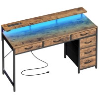 Huuger Gaming Desk With 6 Drawers Computer Desk With Led Lights Power Outlets And Typec 47 Inch Office Desk With Storage Mon