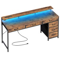 Huuger Gaming Desk With 6 Drawers Computer Desk With Led Lights Power Outlets And Typec 55 Inch Office Desk With Storage Mon