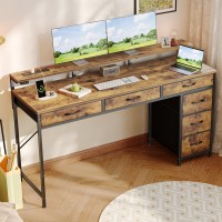 Huuger Gaming Desk With 6 Drawers Computer Desk With Led Lights Power Outlets And Typec 55 Inch Office Desk With Storage Mon