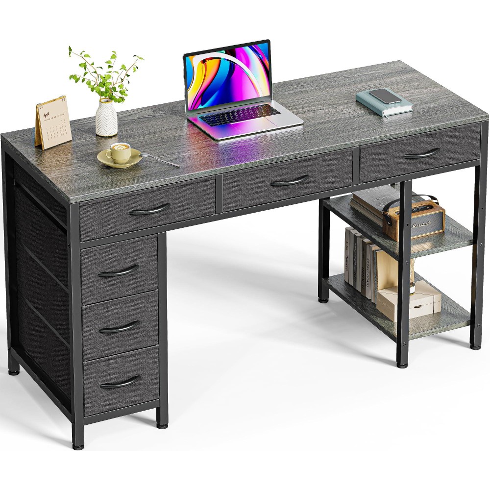 Huuger Computer Desk With 6 Drawers 47 Inch Office Desk With Shelves Reversible Gaming Desk Corner Desk With Storage Work De