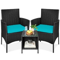 Best Choice Products 3Piece Outdoor Wicker Conversation Bistro Set Space Saving Patio Furniture For Garden Wside Table Blac