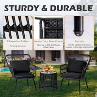 Homezillions 3 Piece Outdoor Wicker Furniture Bistro Set  Rattan Chairs Conversation Sets Porch Furniture  Wicker Patio Furniture For Balcony Poolside Backyard