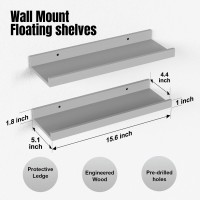 Boswillon Floating Shelves For Wall  Wall Shelves Set Of 2  Bedroom Shelves With Lip  Display Picture Ledge Shelf For Wall Decor Bedroom Living Room Bathroom Kitchen - Grey