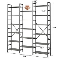 Superjare Triple 6 Tier Bookshelf Bookcase With 17 Open Display Shelves Wide Book Shelf Book Case For Home Office Grey