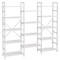 Superjare Triple 5 Tier Bookshelf Bookcase With 14 Open Display Shelves Wide Book Shelf Book Case For Home Office White