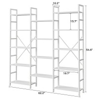 Superjare Triple 5 Tier Bookshelf Bookcase With 14 Open Display Shelves Wide Book Shelf Book Case For Home Office White