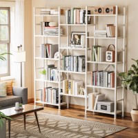 Superjare Triple 5 Tier Bookshelf Bookcase With 14 Open Display Shelves Wide Book Shelf Book Case For Home Office White