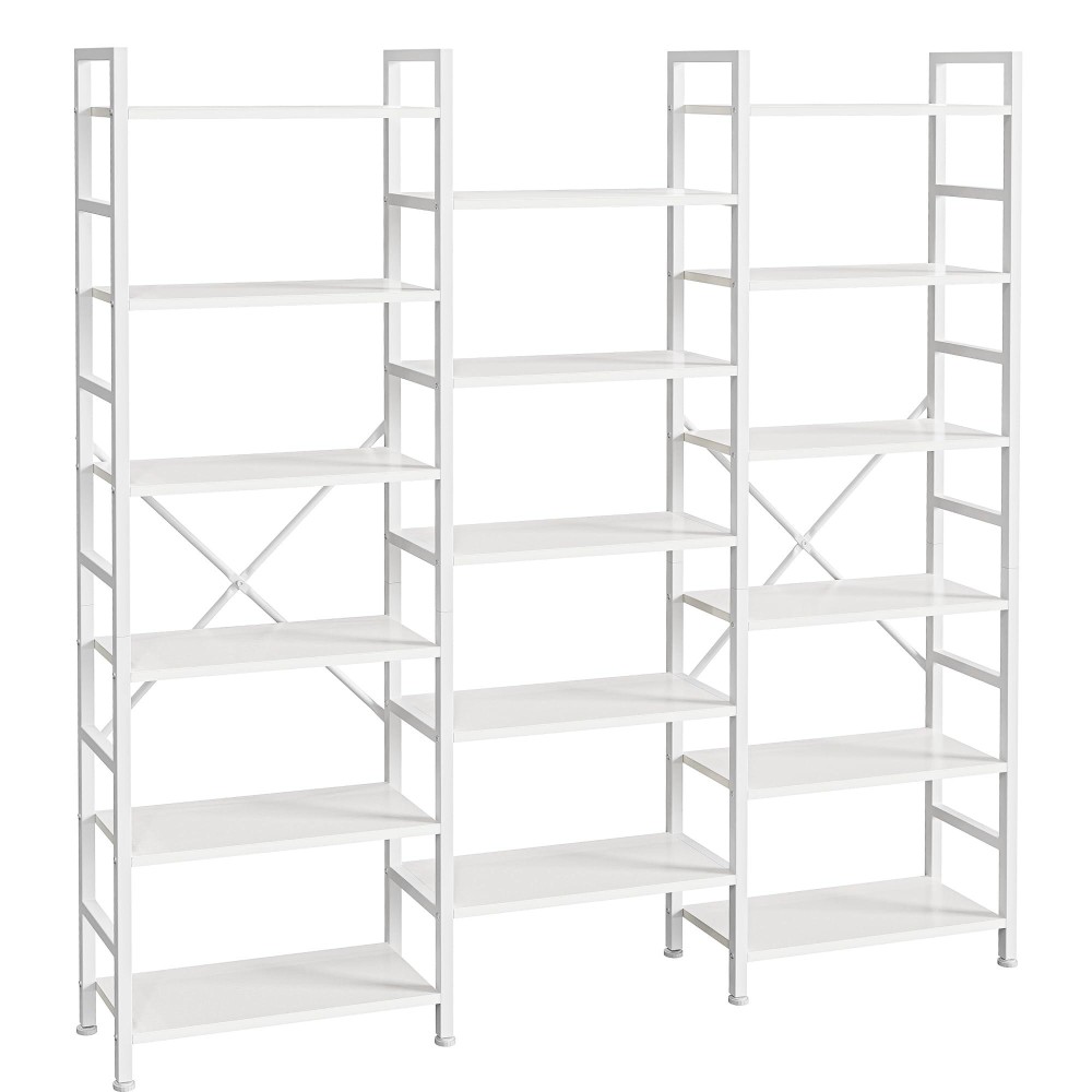 Superjare Triple 6 Tier Bookshelf Bookcase With 17 Open Display Shelves Wide Book Shelf Book Case For Home Office White