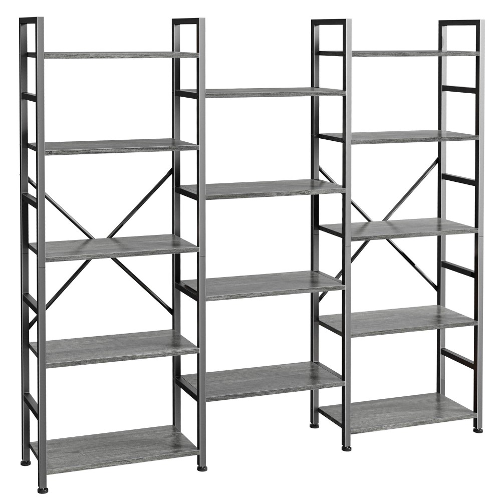 Superjare Triple 5 Tier Bookshelf Bookcase With 14 Open Display Shelves Wide Book Shelf Book Case For Home Office Grey