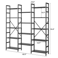 Superjare Triple 5 Tier Bookshelf Bookcase With 14 Open Display Shelves Wide Book Shelf Book Case For Home Office Grey