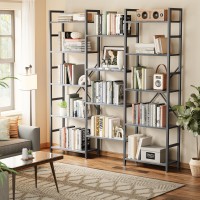 Superjare Triple 5 Tier Bookshelf Bookcase With 14 Open Display Shelves Wide Book Shelf Book Case For Home Office Grey