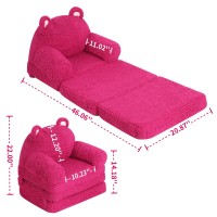 Momcaywex Foldable Kids Sofa Sherpa Pink Teddy Bear Toddler Couch With Tri Folding Foam Cushions Comfy Kids Couch For Kids Age