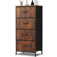 Dumos Dresser For Bedroom 4 Storage Drawers Tall Fabric Closet Chests Organizer Tower Furniture With Wooden Top Metal Frame Fo