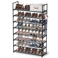 Hsscblet 8 Tiers Metal Shoe Rack Adjustable Shoe Shelf Storage Organizer With Hooks Stackable Boot Shoe Storage For Entryway H