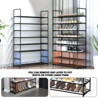 Hsscblet 8 Tiers Metal Shoe Rack Adjustable Shoe Shelf Storage Organizer With Hooks Stackable Boot Shoe Storage For Entryway H