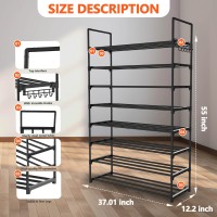 Hsscblet 8 Tiers Metal Shoe Rack Adjustable Shoe Shelf Storage Organizer With Hooks Stackable Boot Shoe Storage For Entryway H