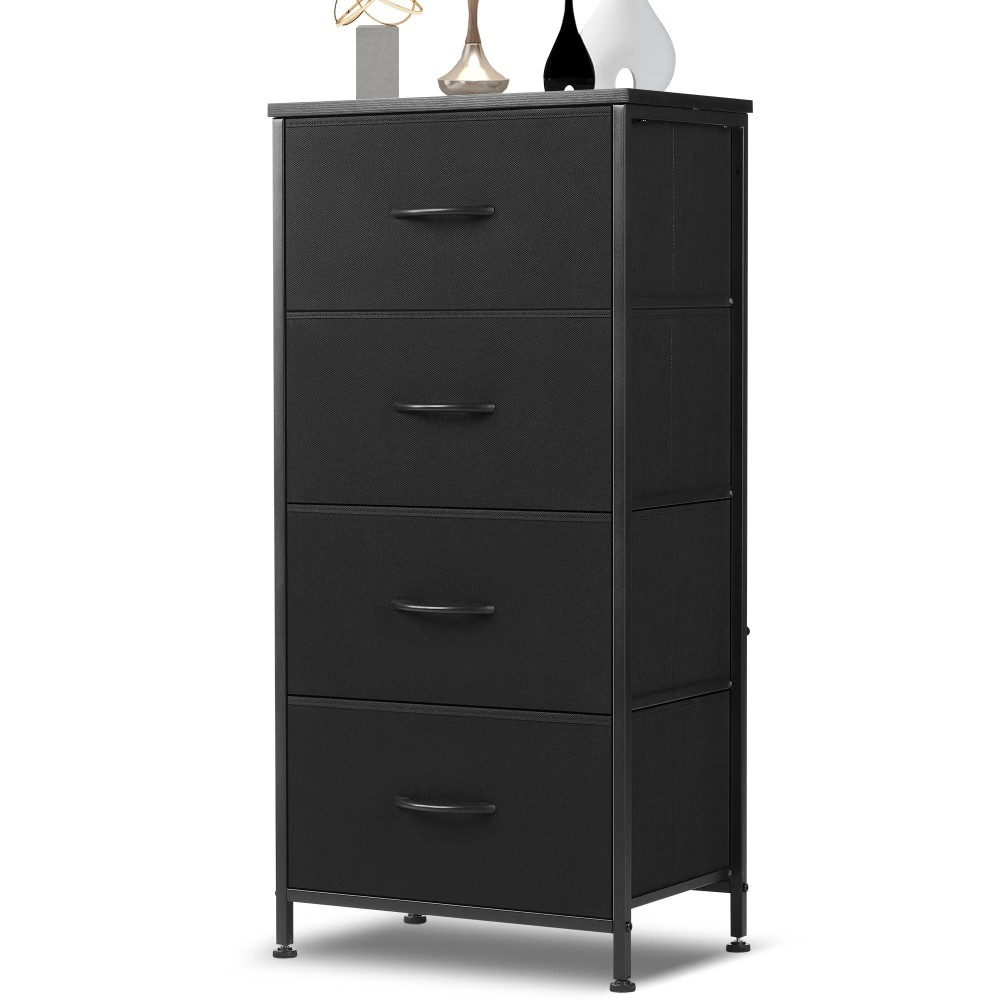 Dumos Dresser For Bedroom 4 Storage Drawers Tall Fabric Closet Chests Organizer Tower Furniture With Wooden Top Metal Frame Fo