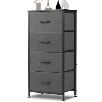 Dumos Dresser For Bedroom 4 Storage Drawers Tall Fabric Closet Chests Organizer Tower Furniture With Wooden Top Metal Frame Fo