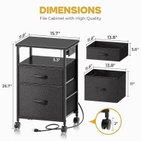 Huuger File Cabinet With Power Outlets 2 Drawer Filing Cabinet Printer Stand With Storage Rolling File Cabinet With Lockable