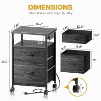 Huuger File Cabinet With Power Outlets Type C 2 Drawer Filing Cabinet Printer Stand With Storage Rolling File Cabinet With L