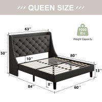 Feonase Queen Bed Frame With Luxury Wingback And Fast Charging Station Upholstered Button Tufted Storage Headboard Platform Bed