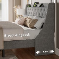 Feonase King Size Bed Frame With Luxury Wingback And Fast Charging Station King Upholstered Button Tufted Storage Headboard Plat