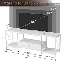 Gyiiyuo Tv Stand With Fabric Drawer For 65 70 75 Inches Tv Entertainment Center And Industrial Tv Console Table With Open Stor