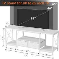 Gyiiyuo Tv Stand With Fabric Drawers For 55 60 65 Inches Tv Entertainment Center And Industrial Tv Console Table With Open Sto