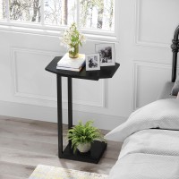 Hosfais Small Side Table End Table C Shaped Barrel Coffee Table With Metal Frame Wooden Tv Tray For Living Room Bedroom Couc