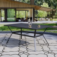 Virvla Patio Dining Table Outdoor Steel Rectangular Table With Umbrella Hole 60 X 38 X 28